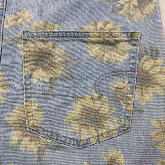 American Eagle Outfitters Overall Denim Dress Jumper Sz XS Sunflower Floral - Picture 5 of 14